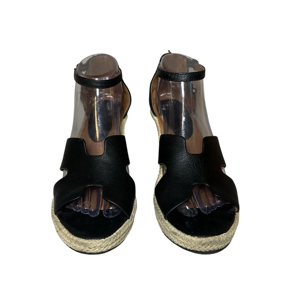L'Amour Des Pieds Women's 9M Black Leather Wedge Espadrille Heeled Sandals